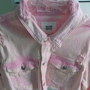 Tye Dye Look Deconstructed Crop Denim Jacket. NWOT Never Worn